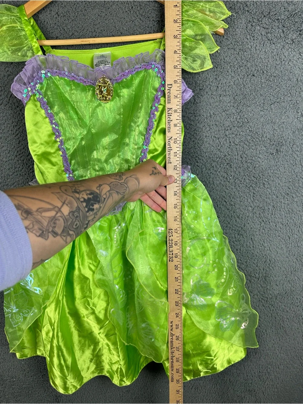Disney Tinker Bell Costume Dress Girls Size 13 Green Purple Sequin Butterfly